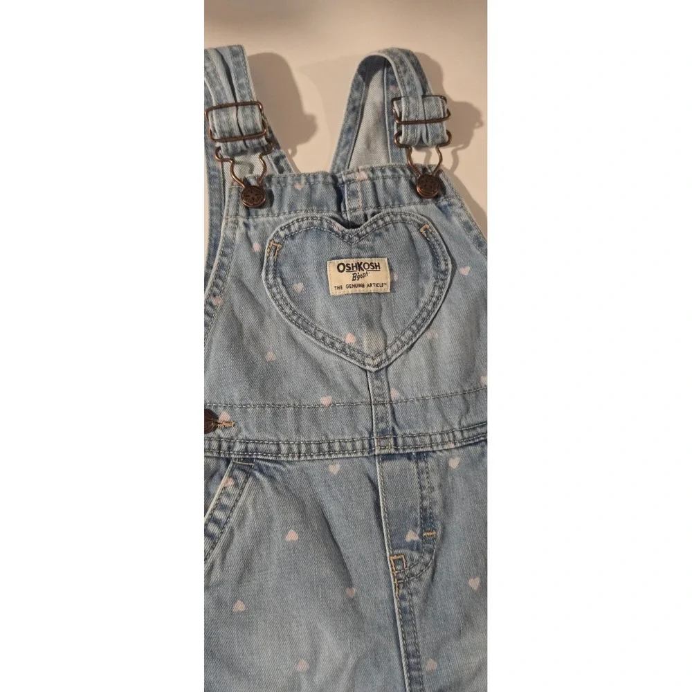 OshKosh B'gosh‎ Baby Girl's Vestbak Pink Hearts Denim Overalls Size 18M